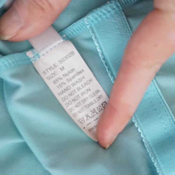 ENVYA Swimwear Pink Teal Stripe One Piece High-Leg Low Scoop Back Swimsuit M - Picture 12 of 12